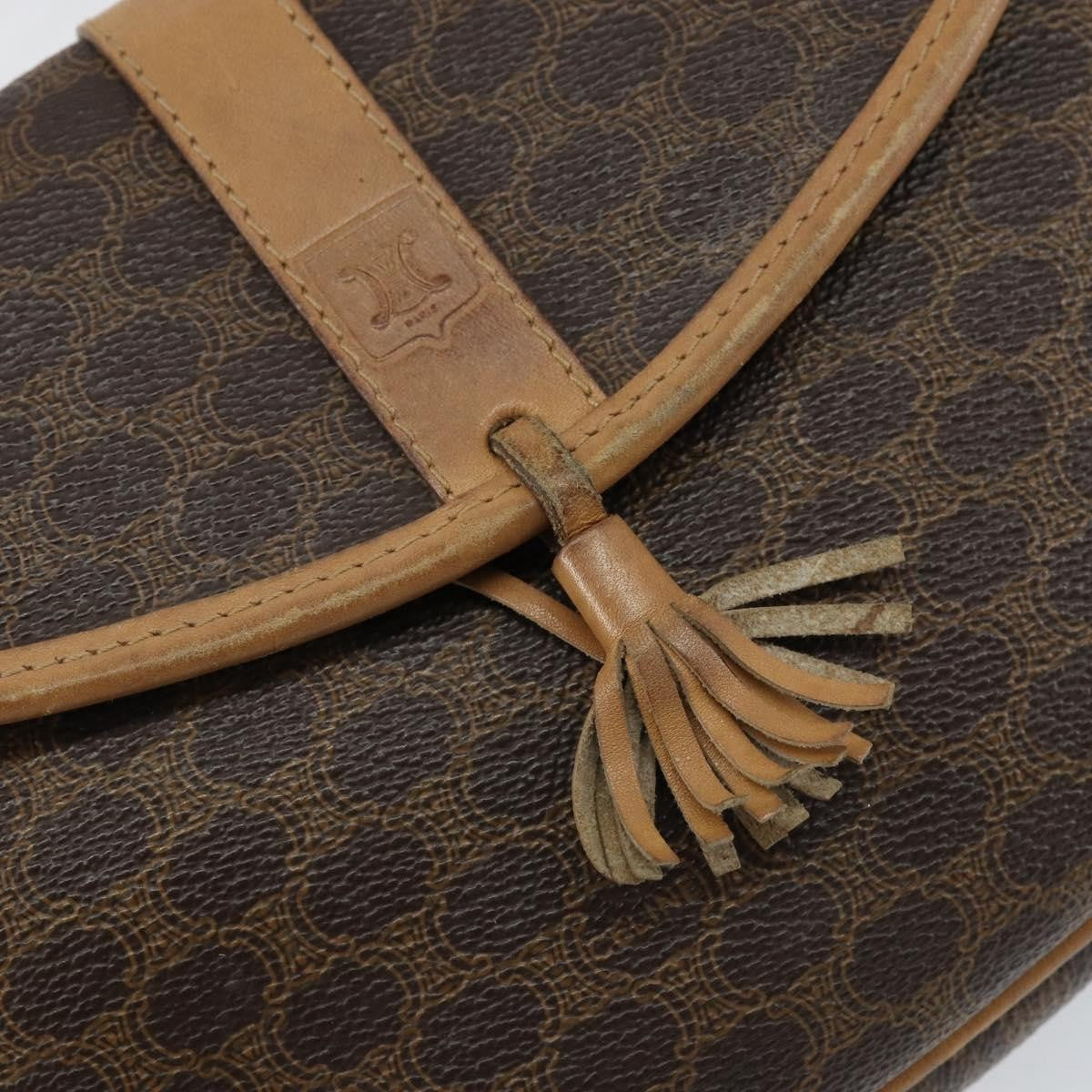 Celine Vintage Macadam Shoulder Bag Canvas and Leather, BROWN, CANVAS, Shoulder bag