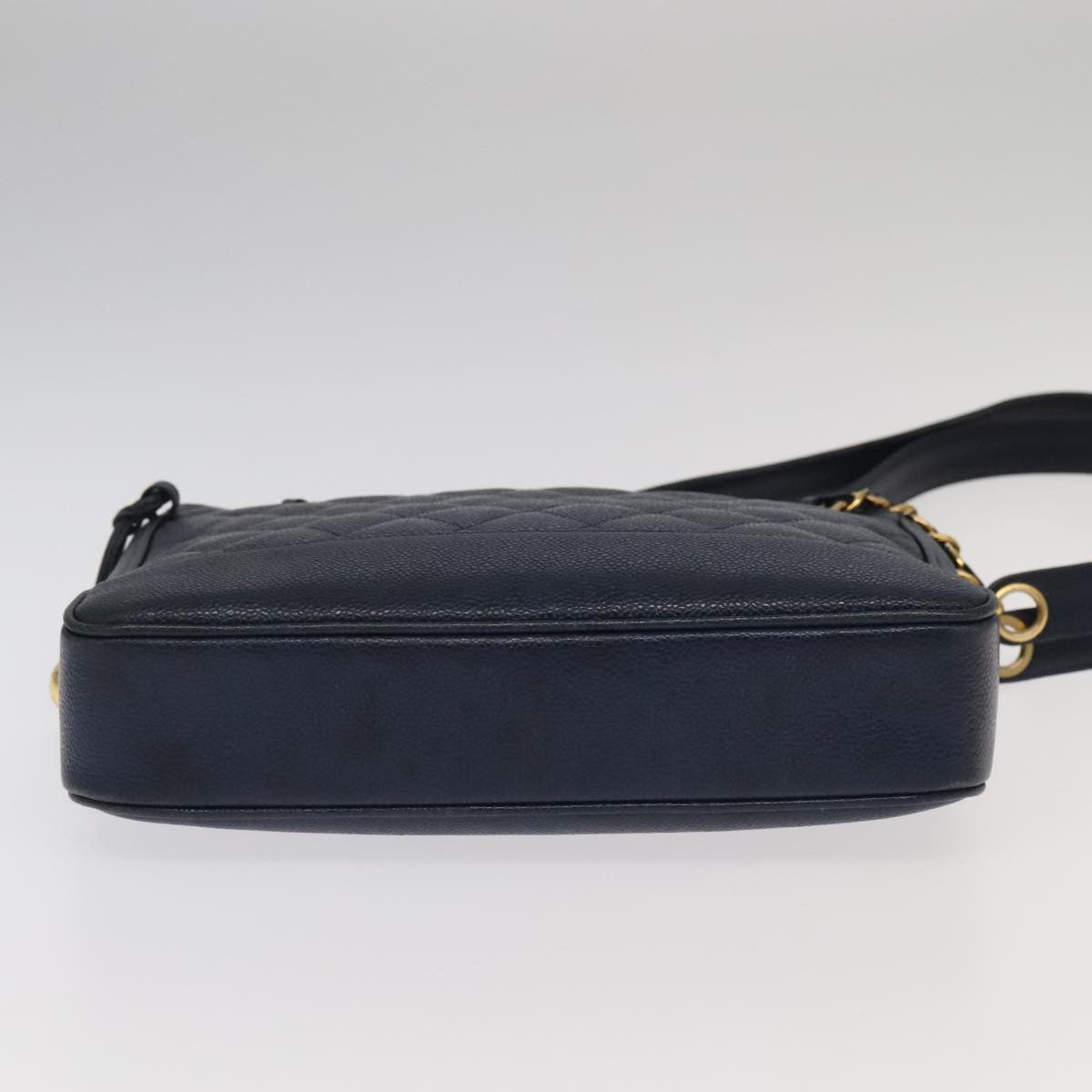 Chanel Vintage Stitched CC Shoulder Bag Caviar, NAVY, LEATHER, Shoulder bag