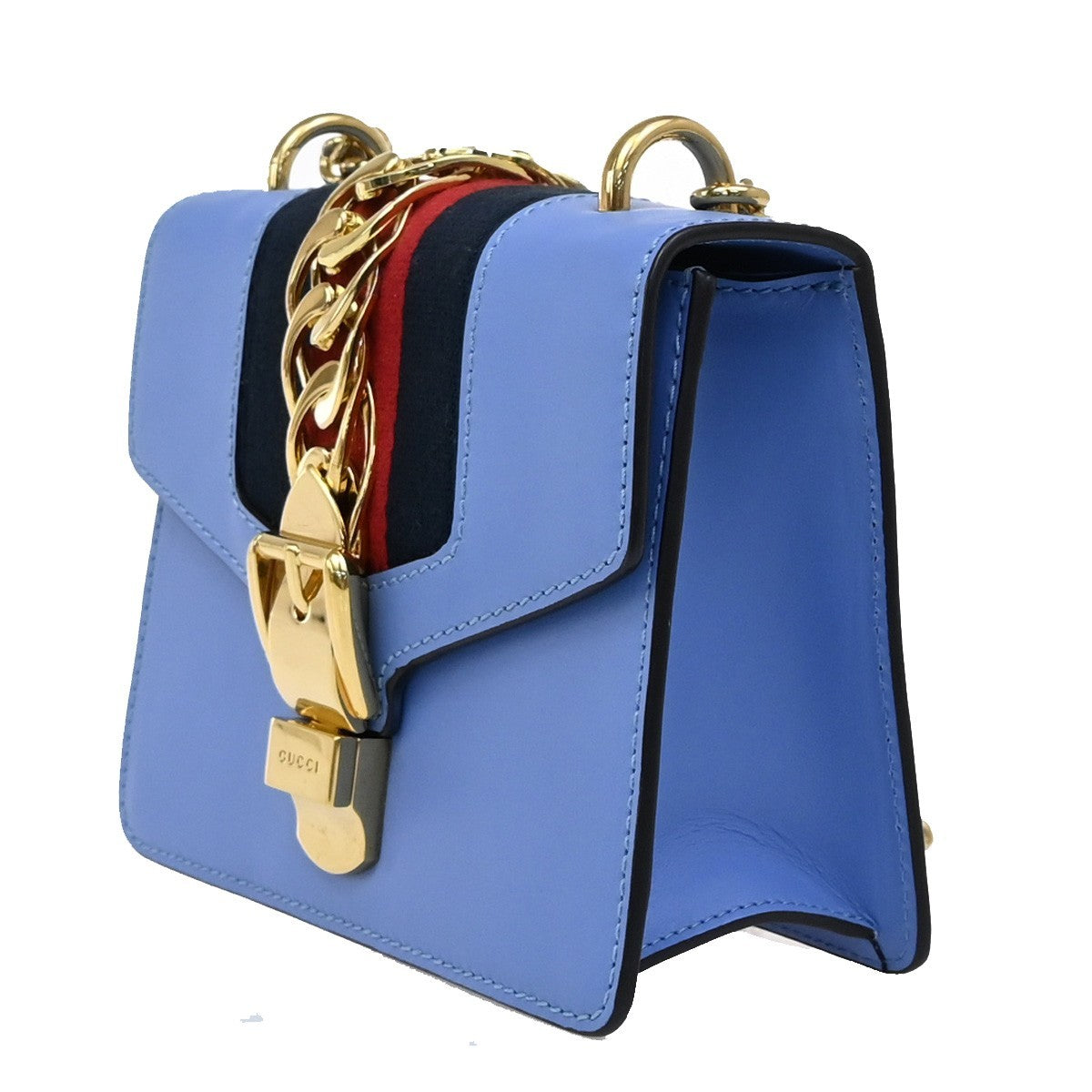 Gucci Sylvie Shoulder Bag Leather, BLUE, LEATHER, Shoulder bag