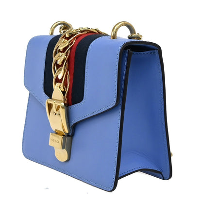 Gucci Sylvie Shoulder Bag Leather, BLUE, LEATHER, Shoulder bag