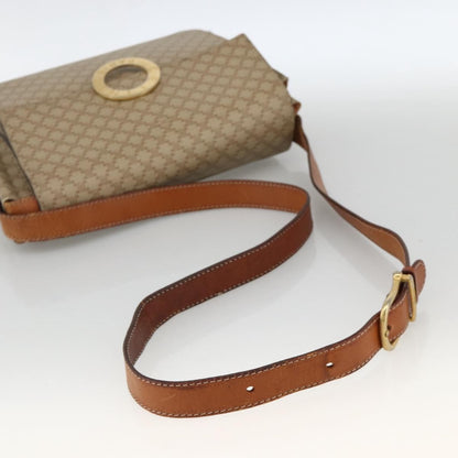 Celine Vintage Macadam Circle Logo Shoulder Bag Canvas and Leather, Beige, Canvas, Shoulder Bag