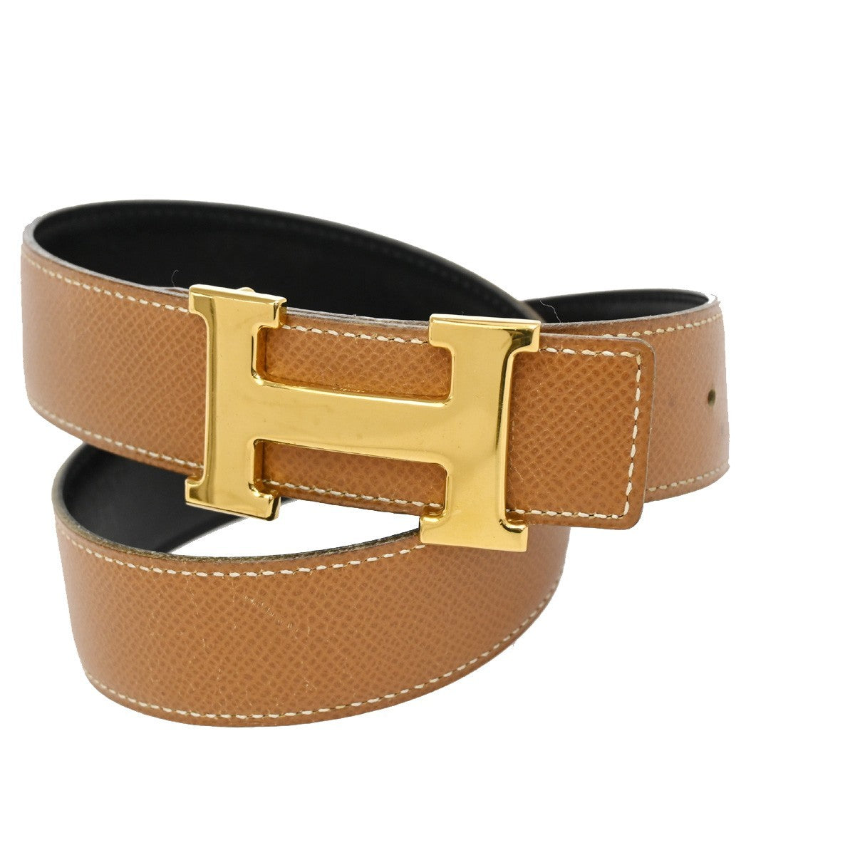 Hermes Constance Reversible Belt Leather, BROWN, LEATHER, Belts