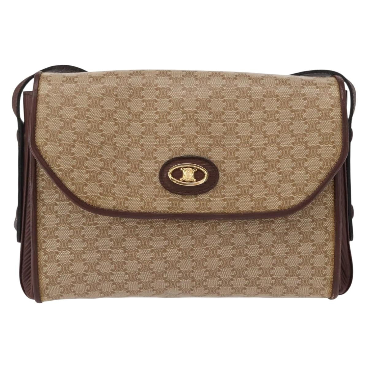 Celine Vintage Macadam Shoulder Bag Canvas and Leather, BEIGE, CANVAS, Shoulder bag