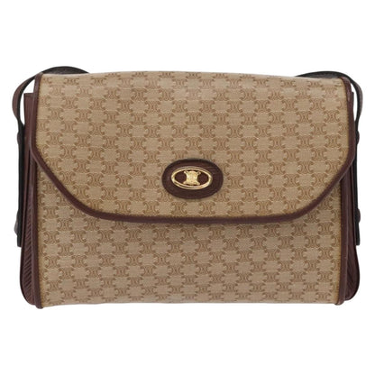 Celine Vintage Macadam Shoulder Bag Canvas and Leather, BEIGE, CANVAS, Shoulder bag