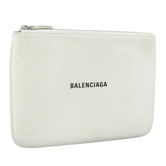 Balenciaga Everyday Logo Pouch Printed Leather, WHITE, LEATHER, Clutche & pouche