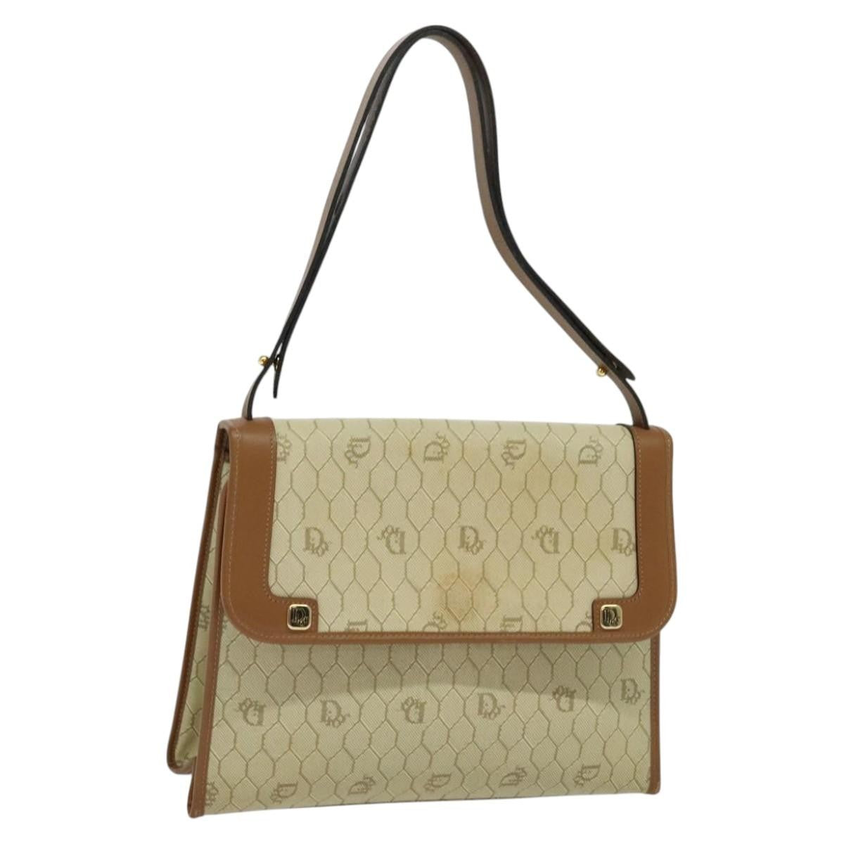 Christian Dior Vintage Honeycomb Shoulder Bag Canvas and Leather, BEIGE, CANVAS, Shoulder bag