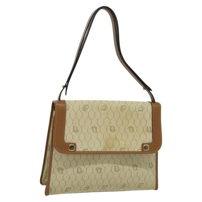 Christian Dior Vintage Honeycomb Shoulder Bag Canvas and Leather, BEIGE, CANVAS, Shoulder bag