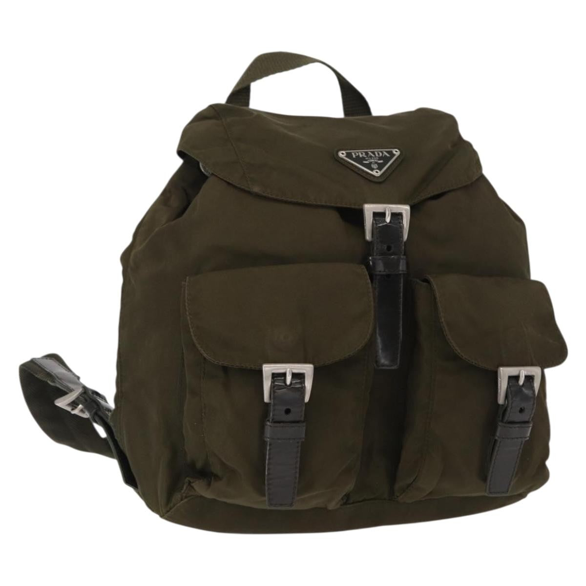 Prada Double Front Pocket Backpack Tessuto, KHAKI, NYLON, Backpack