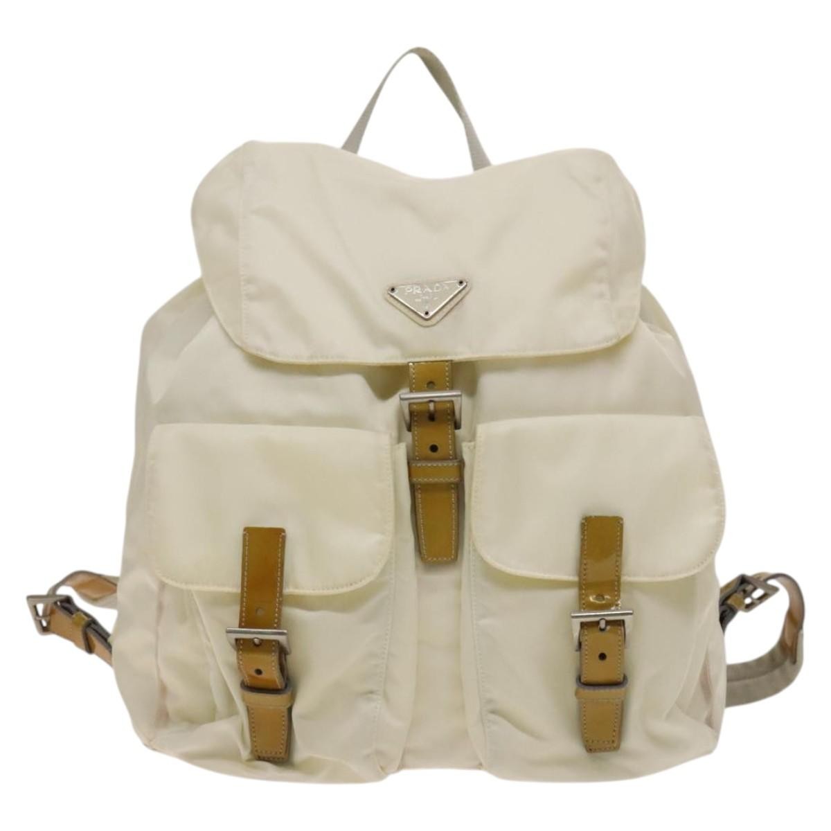 Prada Double Front Pocket Backpack Tessuto, WHITE, NYLON, Backpack