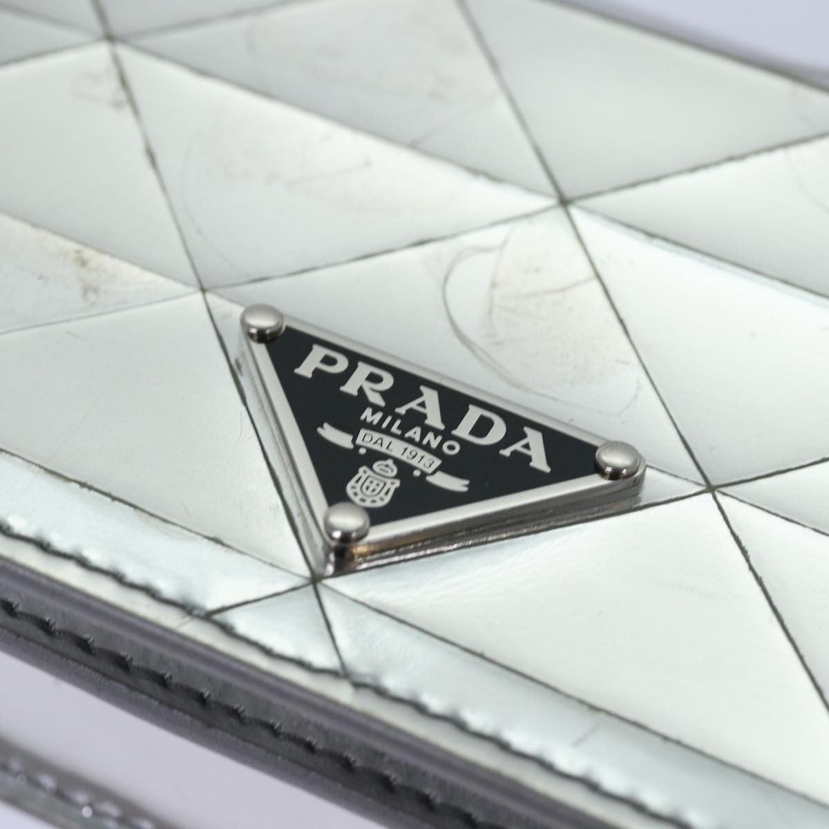Prada Chain Wallet Embellished Leather, Silver, Leather, Wallet