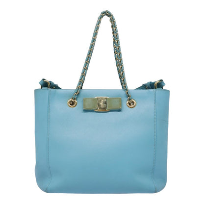 Salvatore Ferragamo Vara Bow Chain Tote Leather, BLUE, LEATHER, Tote bag