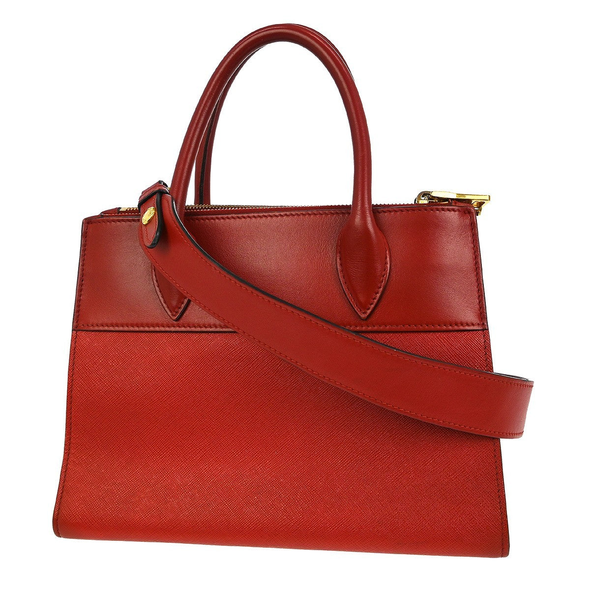 Prada Paradigme Tote Saffiano with City Calf, RED, LEATHER, Handbag