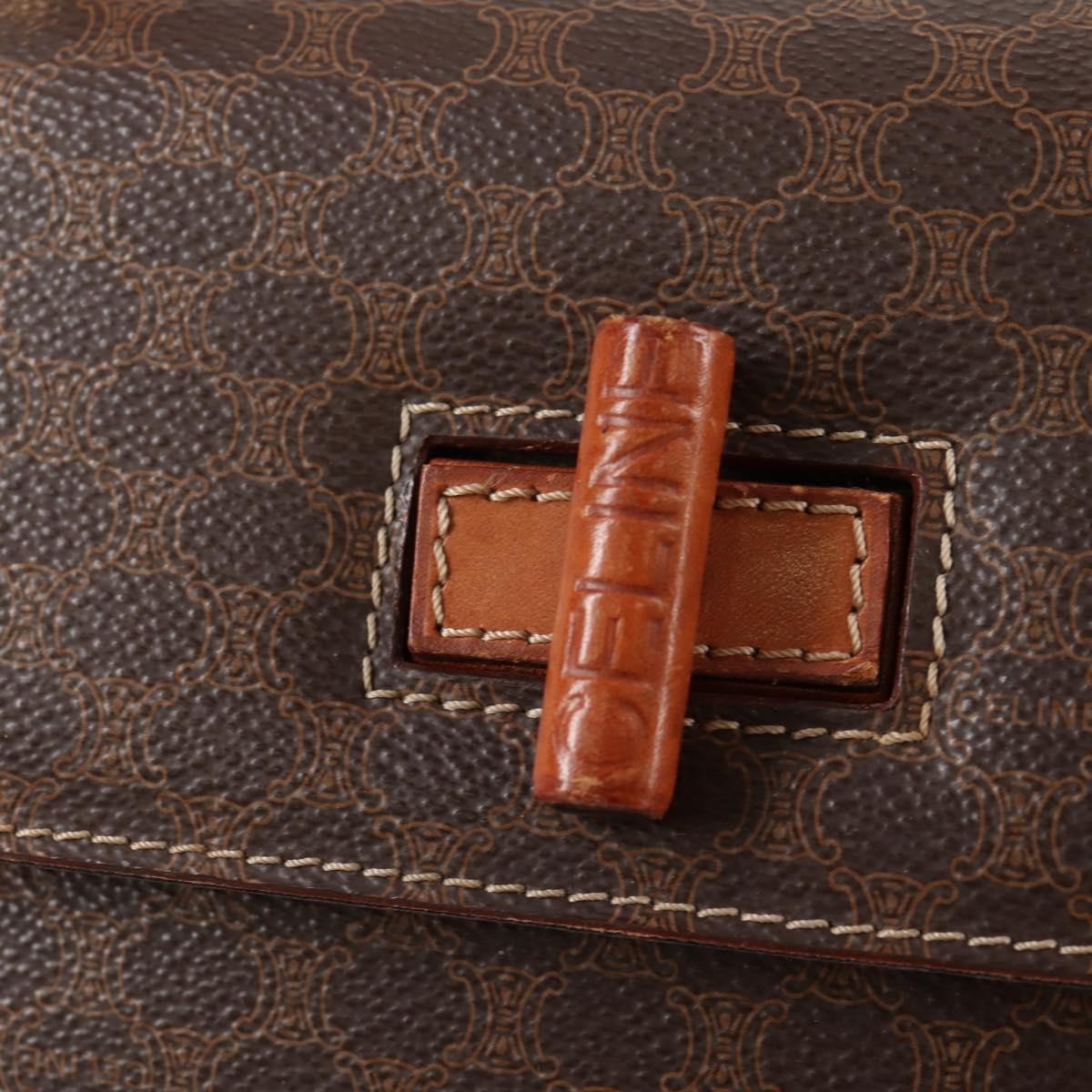 Celine Vintage Convertible Top Handle Bag Macadam Coated Canvas, BROWN, CANVAS, Handbag