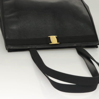 Salvatore Ferragamo Vintage Vara Bow Tote Lizard Embossed Leather, BLACK, LEATHER, Tote bag
