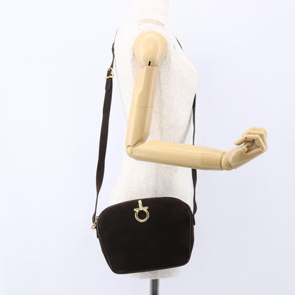 Salvatore Ferragamo Gancini Shoulder Bag Suede, BROWN, SUEDE, Shoulder bag