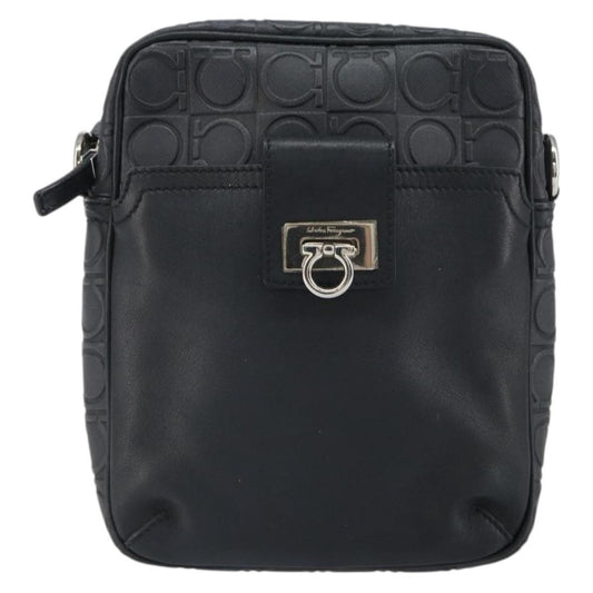 Salvatore Ferragamo Gancini Shoulder Bag Leather, BLACK, LEATHER, Shoulder bag