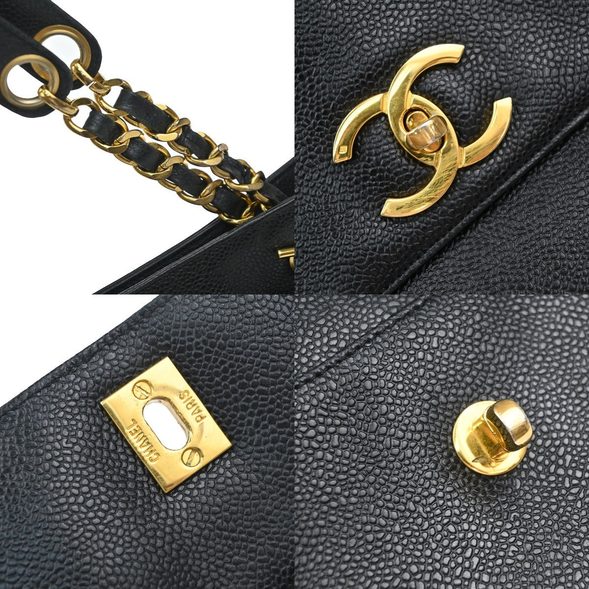 Chanel Vintage Front Pocket Shoulder Bag Leather, BLACK, CALFSKIN, Shoulder bag