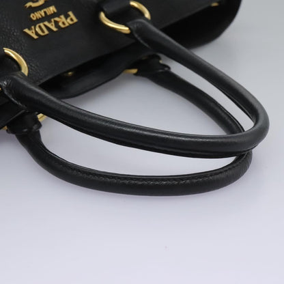 Prada Shopping Tote Vitello Daino, BLACK, LEATHER, Tote bag