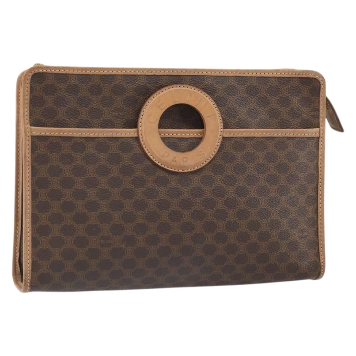 Celine Macadam Pochette Canvas and Leather, BROWN, CANVAS, Clutche & pouche