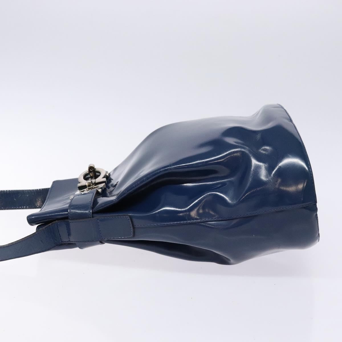 Salvatore Ferragamo Vintage Gancini Bucket Bag Patent leather, BLUE, PATENT_LEATHER, Shoulder bag