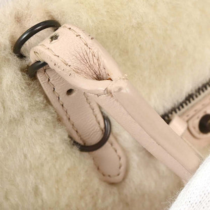 Balenciaga Papier A6 Zip Around Classic Studs Bag Shearling, WHITE, FAUX_FUR, Handbag