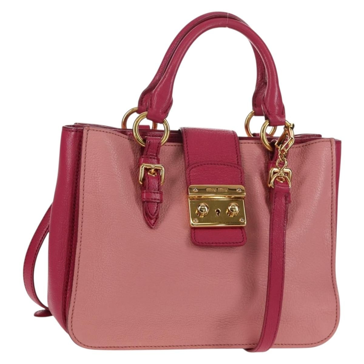 Miu Miu Madras Convertible Lock Tote Leather, PINK, LEATHER, Handbag
