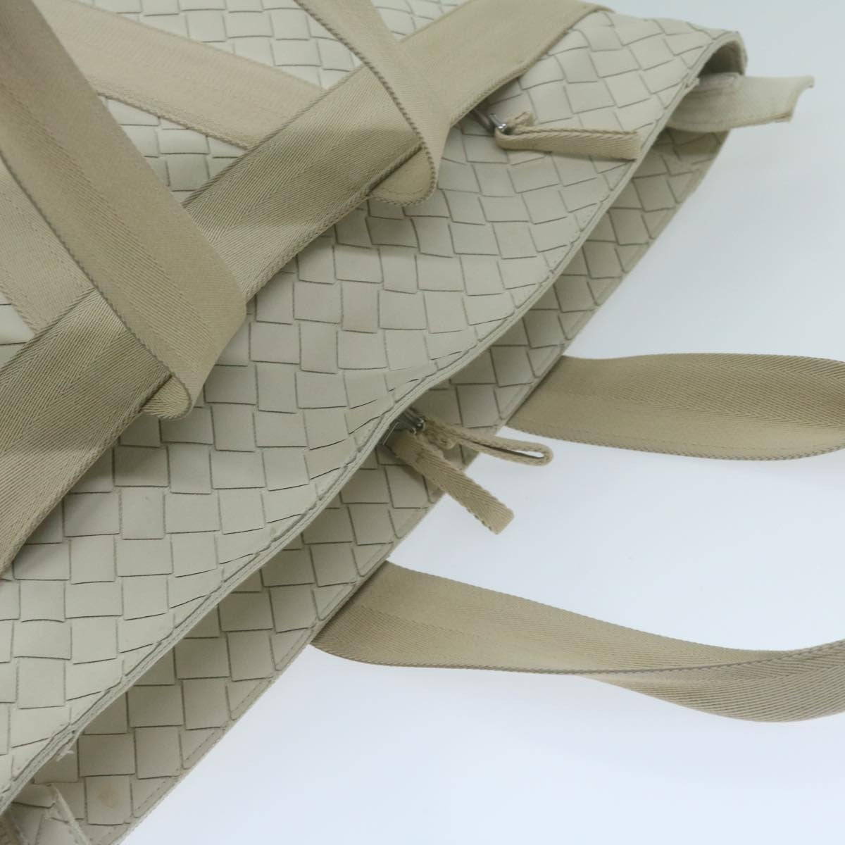 Bottega Veneta Zipped Tote Rubber Intrecciato with Canvas, WHITE, LEATHER, Tote bag