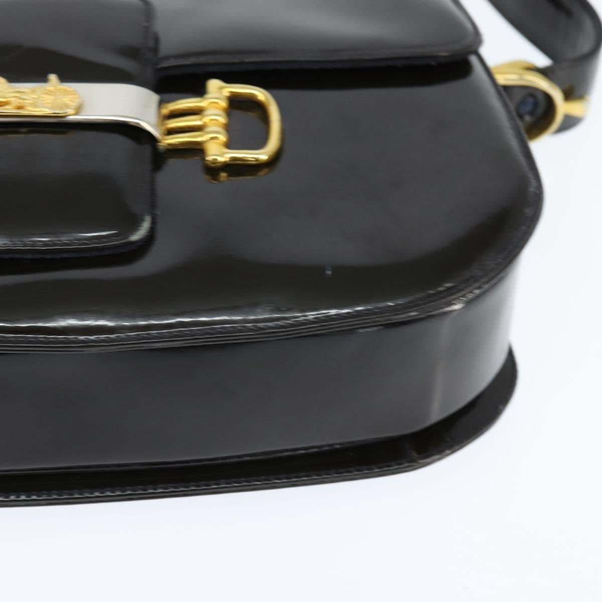Celine Vintage Carriage Flap Clutch Leather, BLACK, PATENT_LEATHER, Shoulder bag