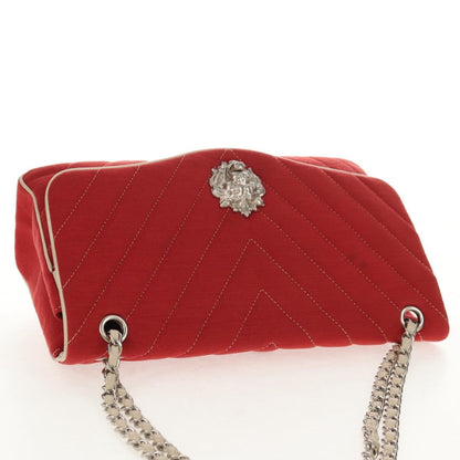Chanel Leo Lion Flap Bag Chevron Jersey, RED, COTTON, Shoulder bag
