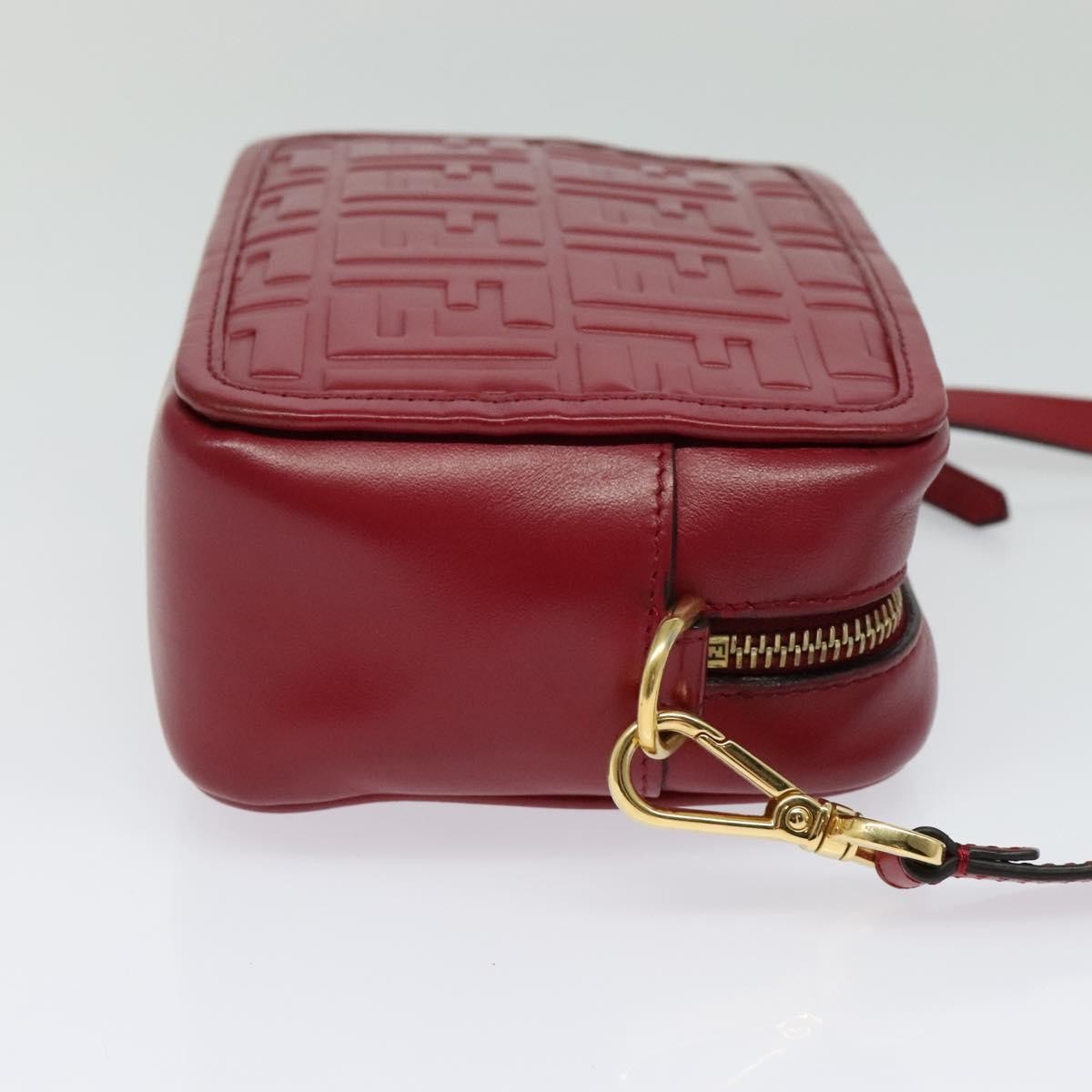 Fendi Camera Bag Zucca Embossed Leather, RED, LEATHER, Shoulder bag