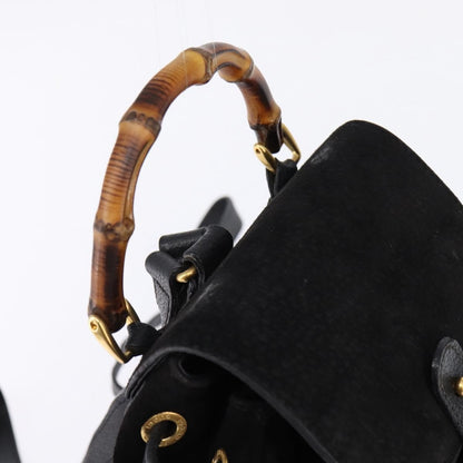 Gucci Vintage Bamboo Backpack Suede, BLACK, SUEDE, Backpack