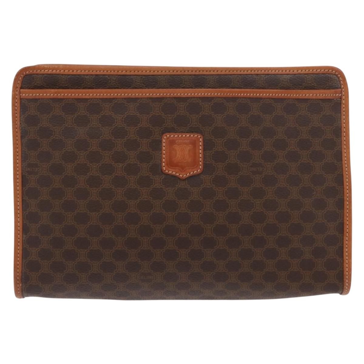 Celine Macadam Pochette Canvas and Leather, BROWN, CANVAS, Clutche & pouche