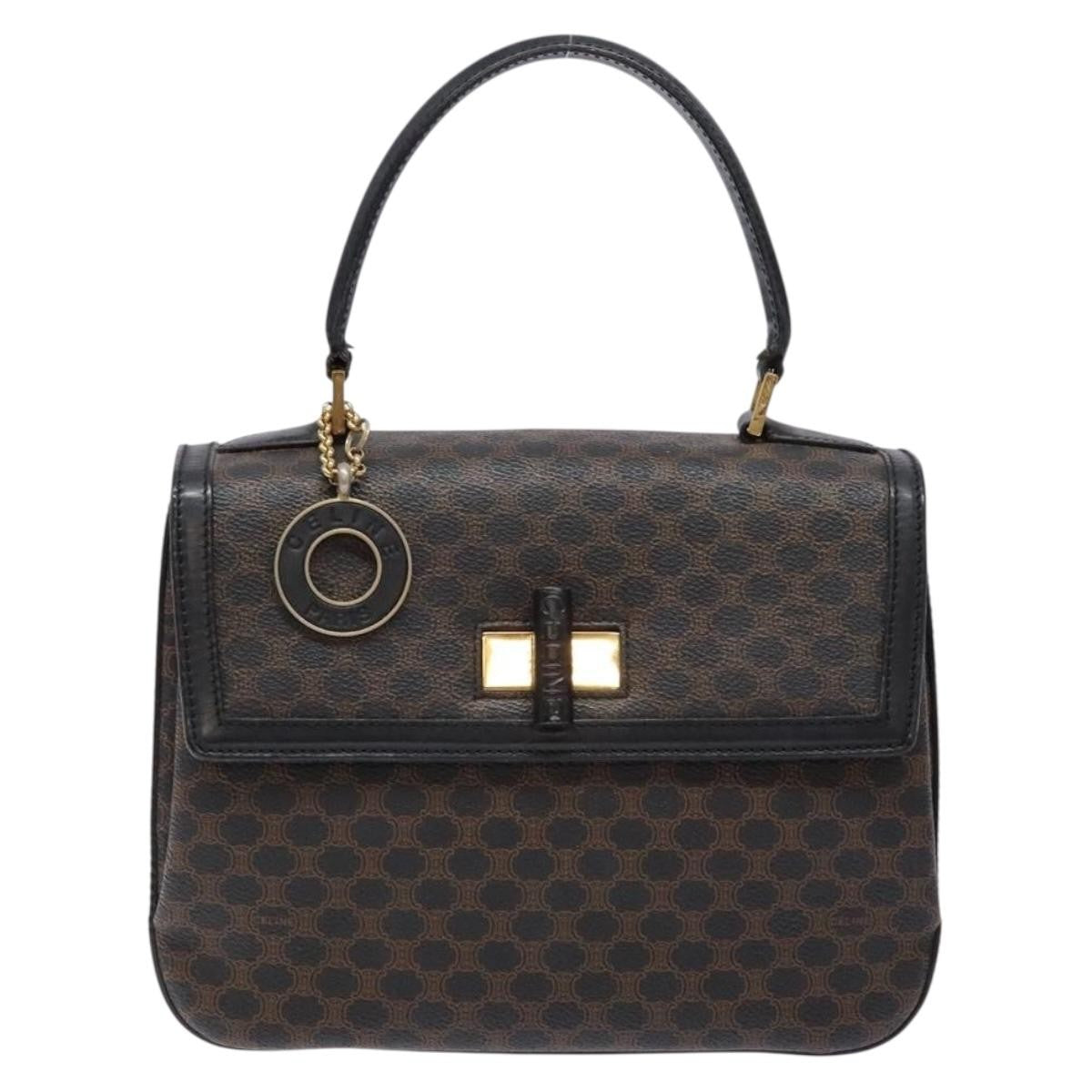 Celine Vintage Convertible Top Handle Bag Macadam Coated Canvas, BLACK, CANVAS, Handbag