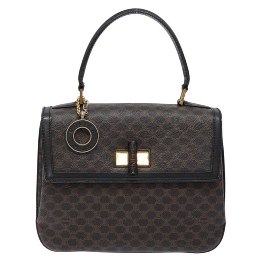 Celine Vintage Convertible Top Handle Bag Macadam Coated Canvas, BLACK, CANVAS, Handbag