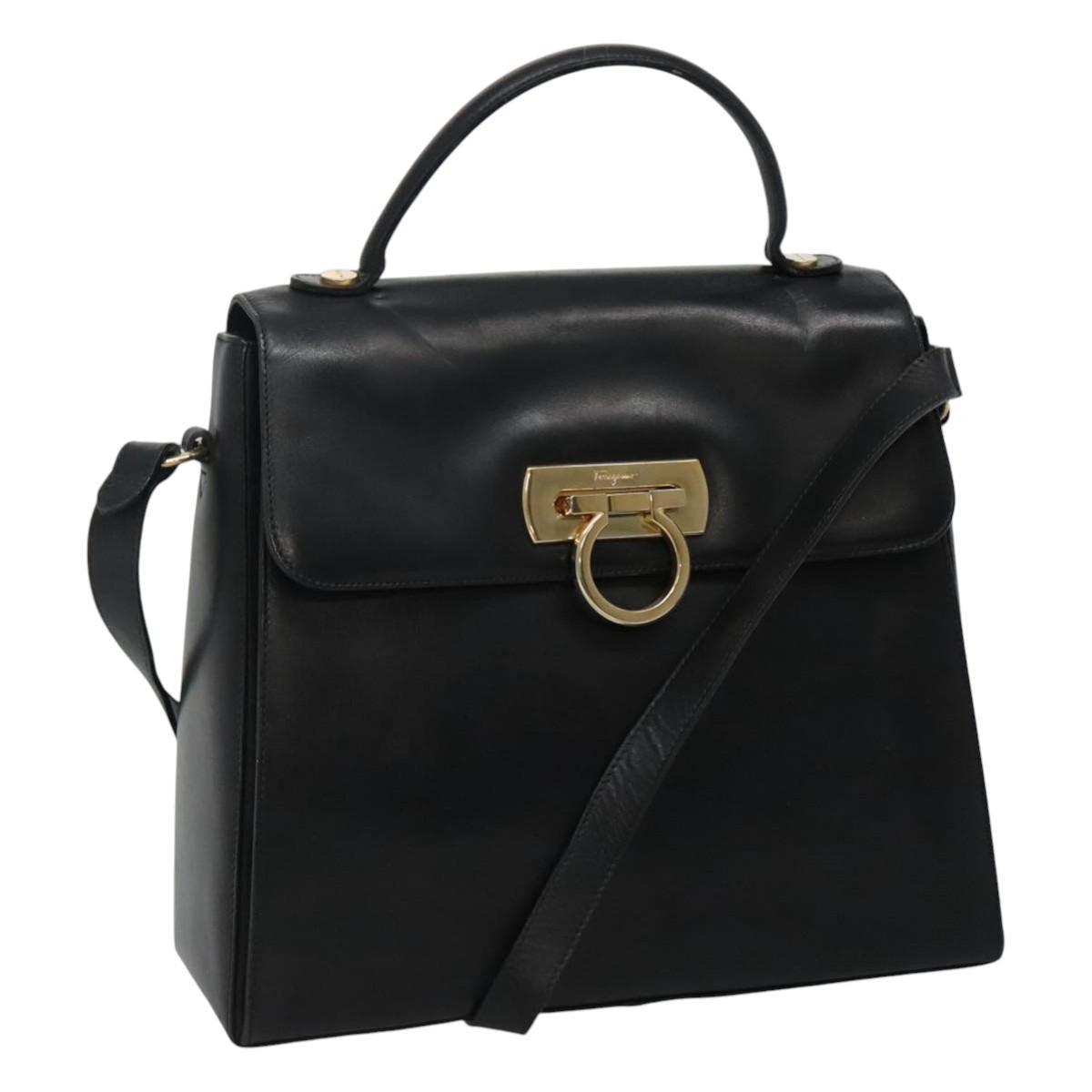 Salvatore Ferragamo Gancini Convertible Top Handle Bag Leather, BLACK, LEATHER, Handbag
