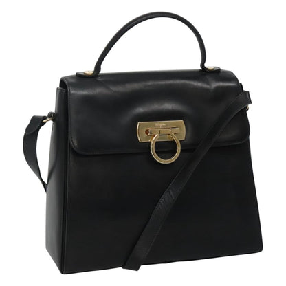 Salvatore Ferragamo Gancini Convertible Top Handle Bag Leather, BLACK, LEATHER, Handbag