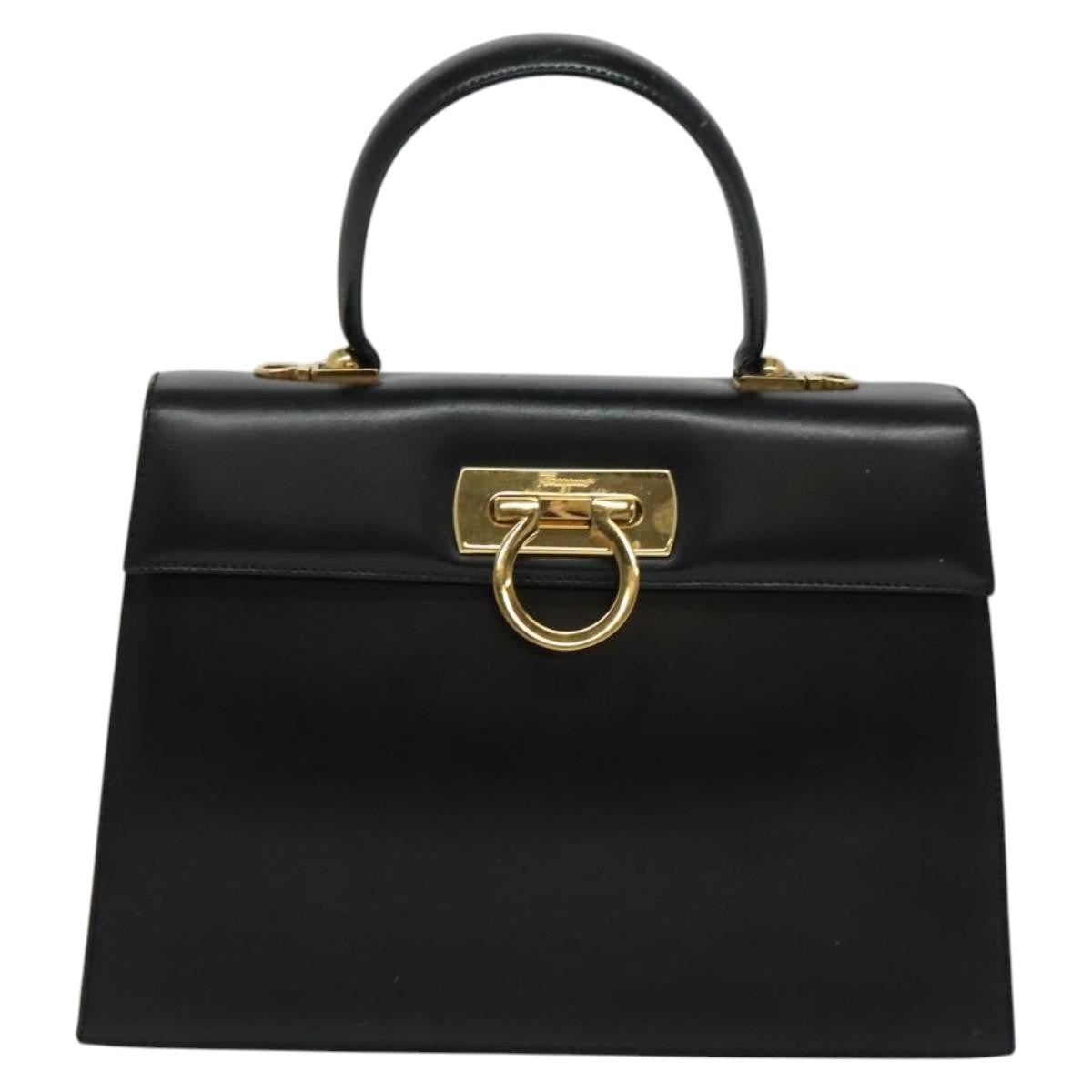 Salvatore Ferragamo Gancini Convertible Top Handle Bag Leather, BLACK, LEATHER, Handbag