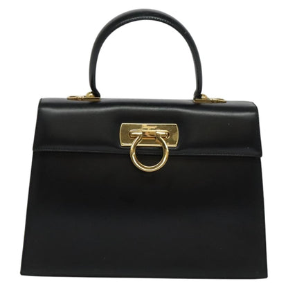 Salvatore Ferragamo Gancini Convertible Top Handle Bag Leather, BLACK, LEATHER, Handbag