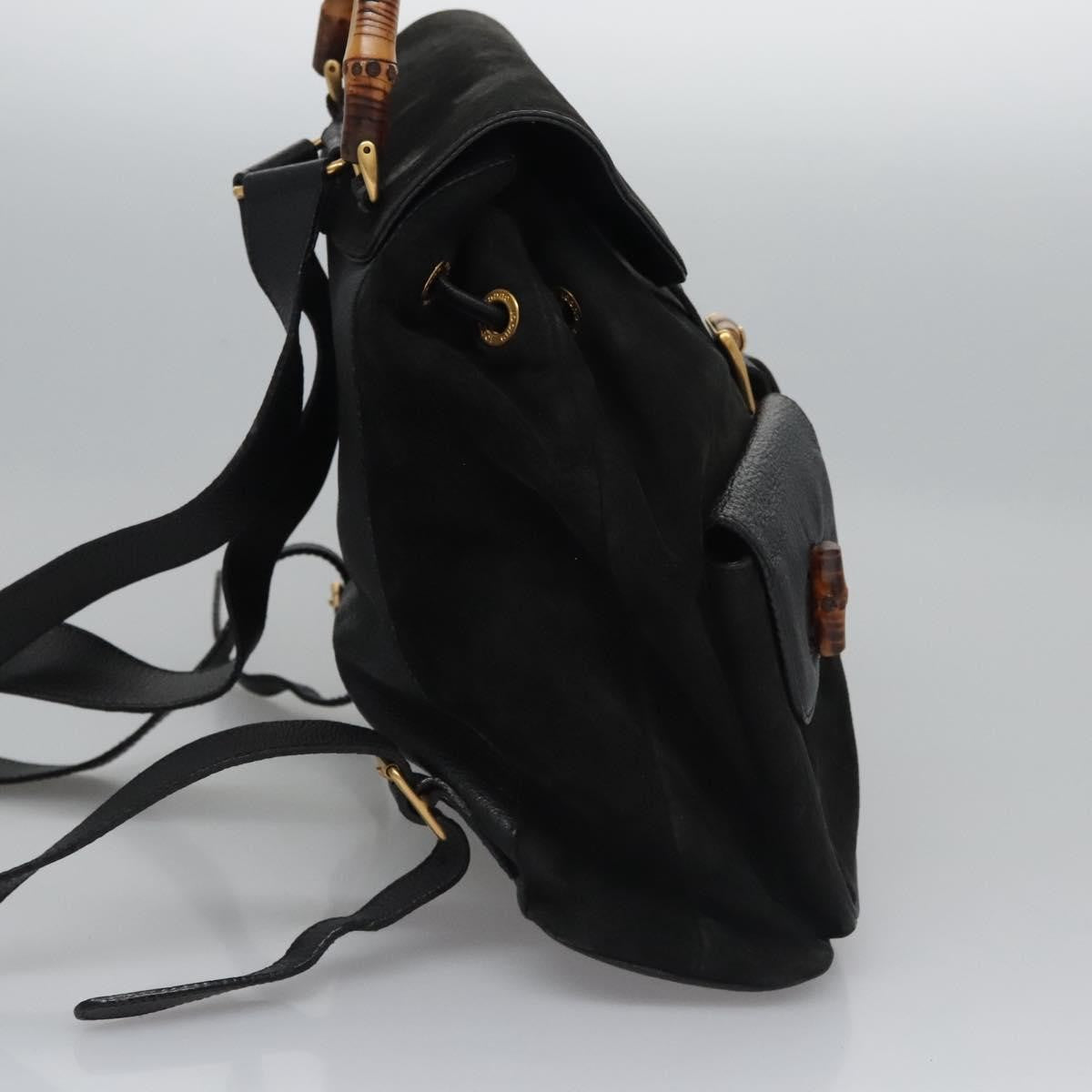 Gucci Vintage Bamboo Backpack Suede, BLACK, SUEDE, Backpack