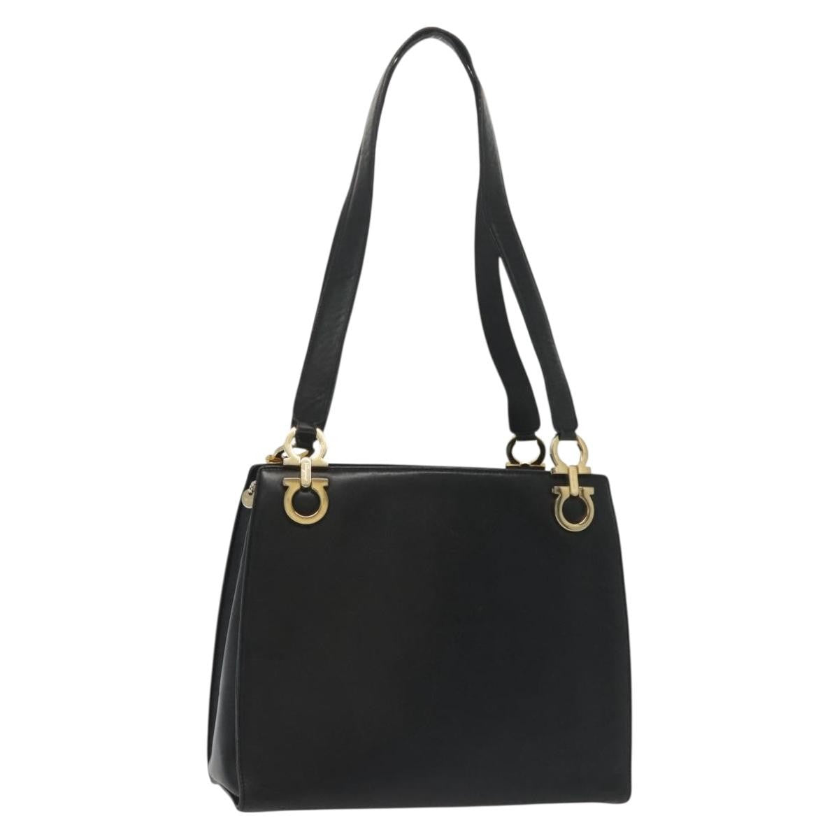 Salvatore Ferragamo Gancini Shoulder Bag Leather, BLACK, LEATHER, Shoulder bag