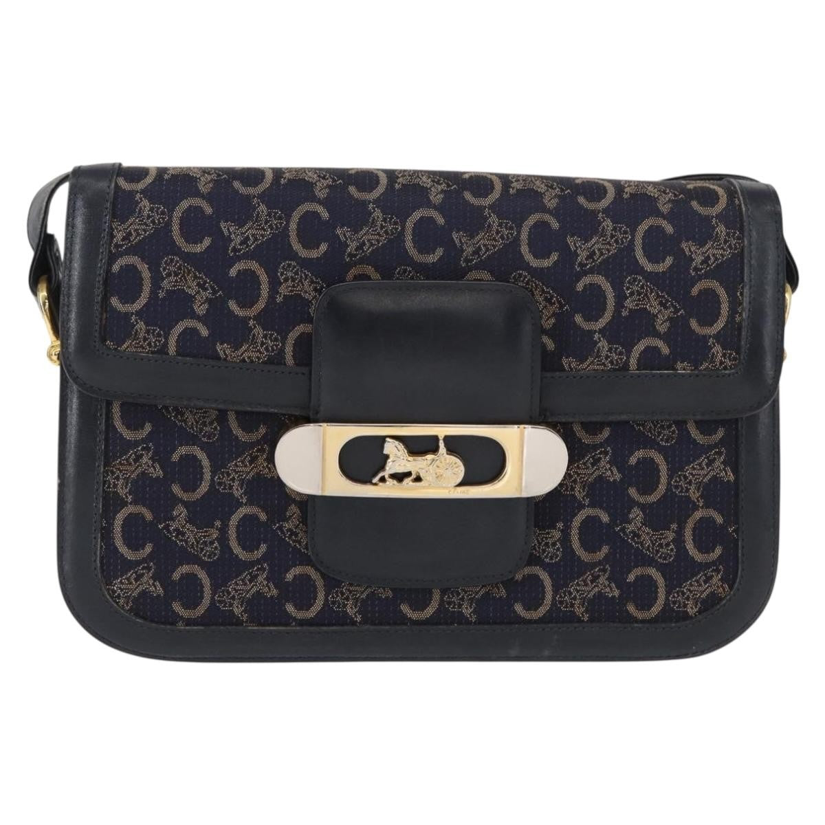 Celine Horse Carriage Shoulder bag Canvas and Leather, NAVY, CANVAS, Shoulder bag