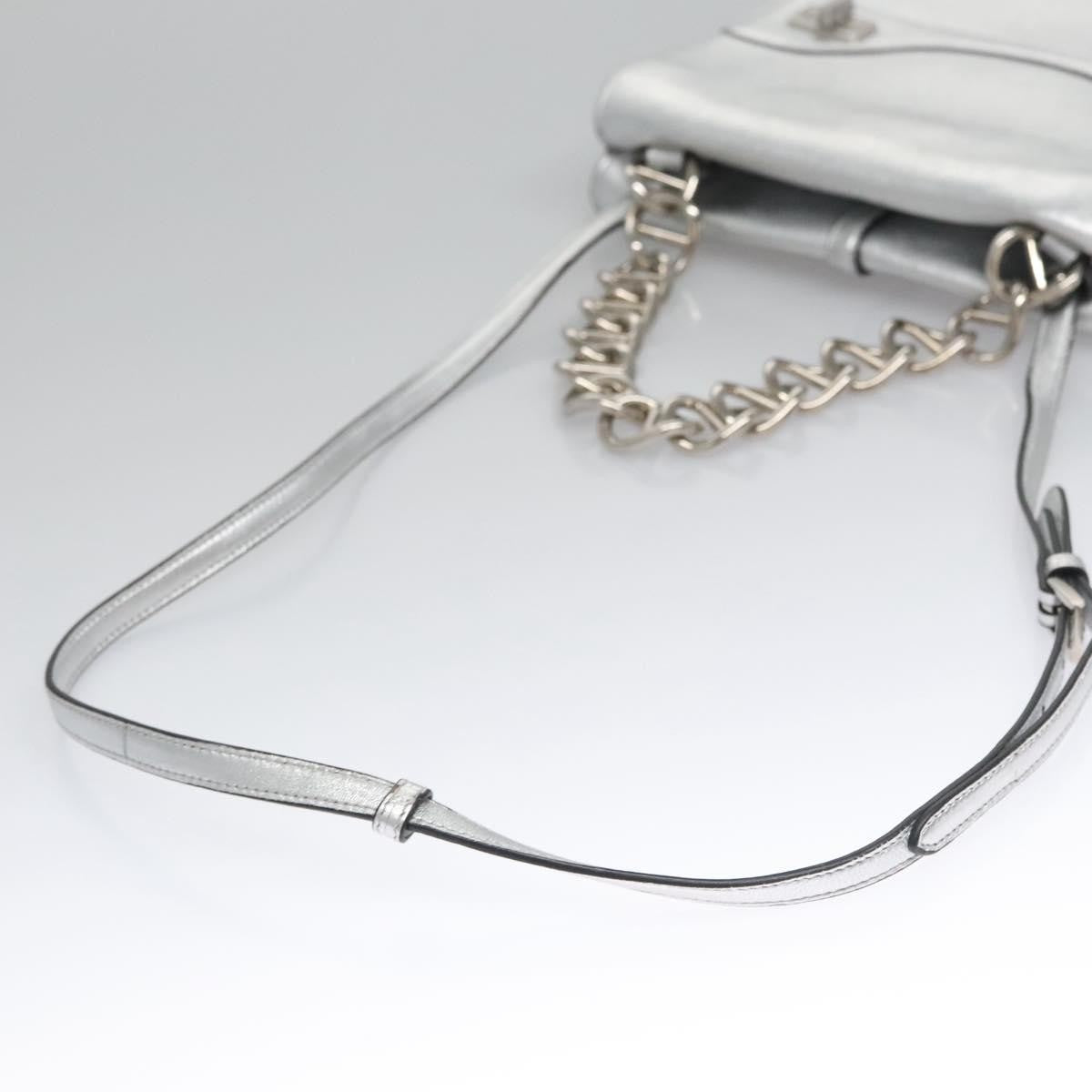 Prada Double Turn Lock Shoulder Bag Leather, SILVER, LEATHER, Shoulder bag