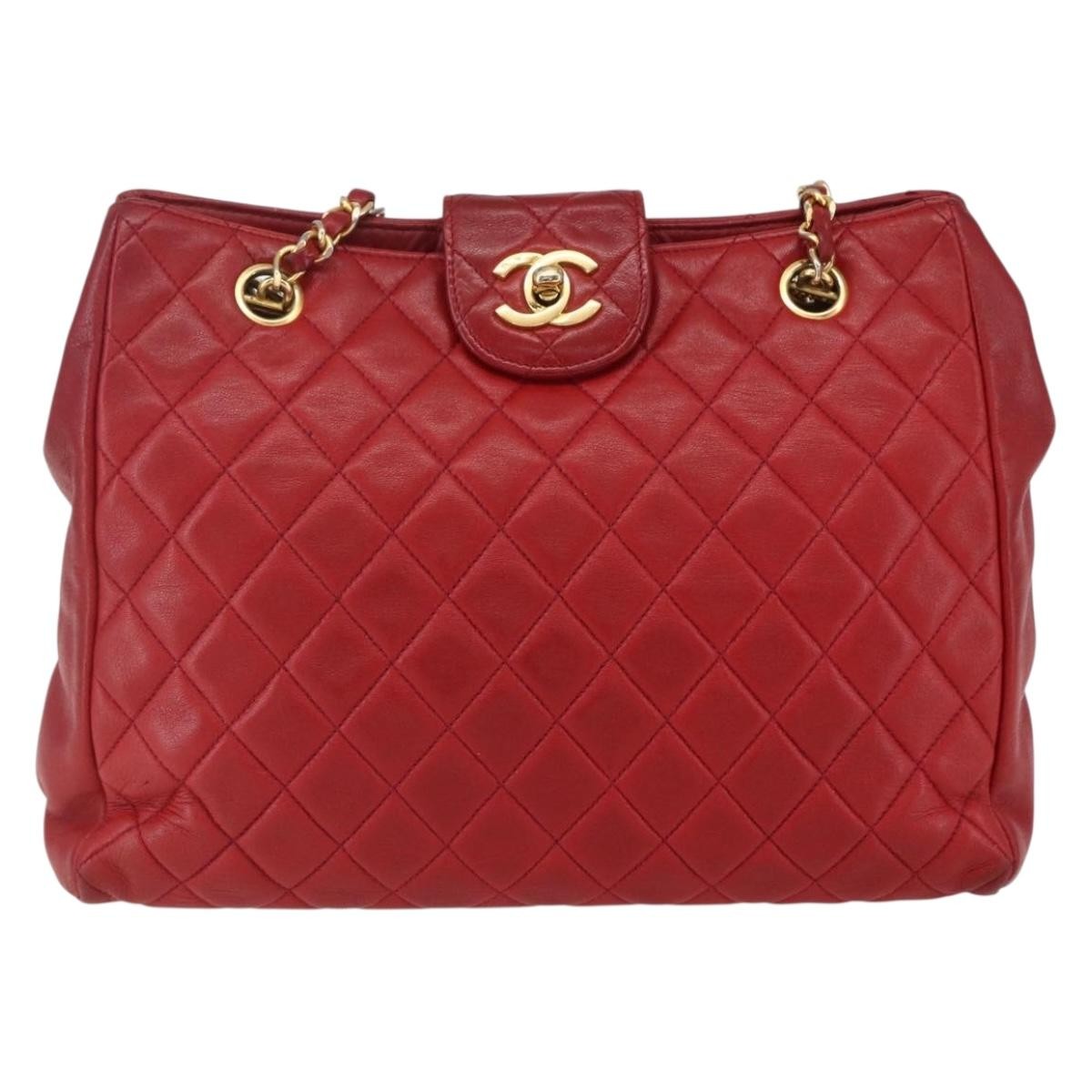 Chanel Vintage Shopping Tote Quilted Lambskin, RED, LEATHER, Tote bag