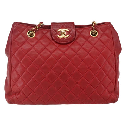 Chanel Vintage Shopping Tote Quilted Lambskin, RED, LEATHER, Tote bag