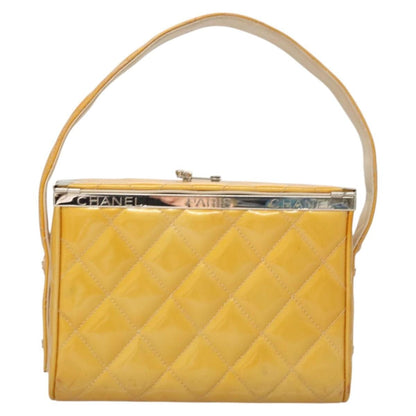 Chanel Vintage Metal Box Bag Quilted Lambskin, YELLOW, PATENT_LEATHER, Handbag
