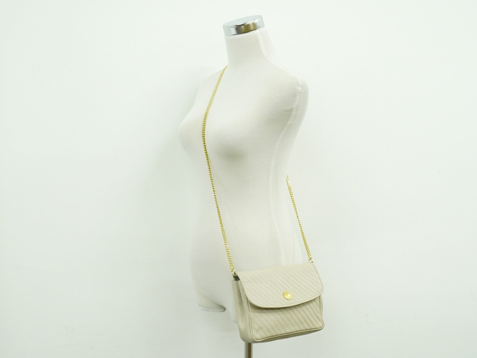 Celine Vintage Flap Shoulder Bag Quilted Leather, BEIGE, LEATHER, Shoulder bag