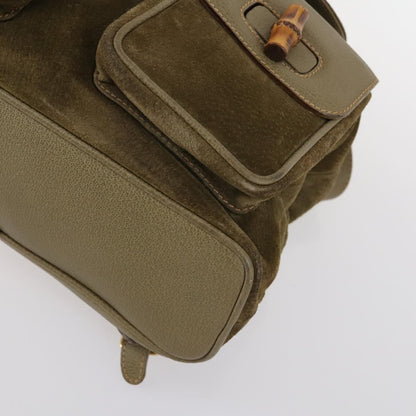 Gucci Vintage Bamboo Backpack Suede, KHAKI, SUEDE, Backpack