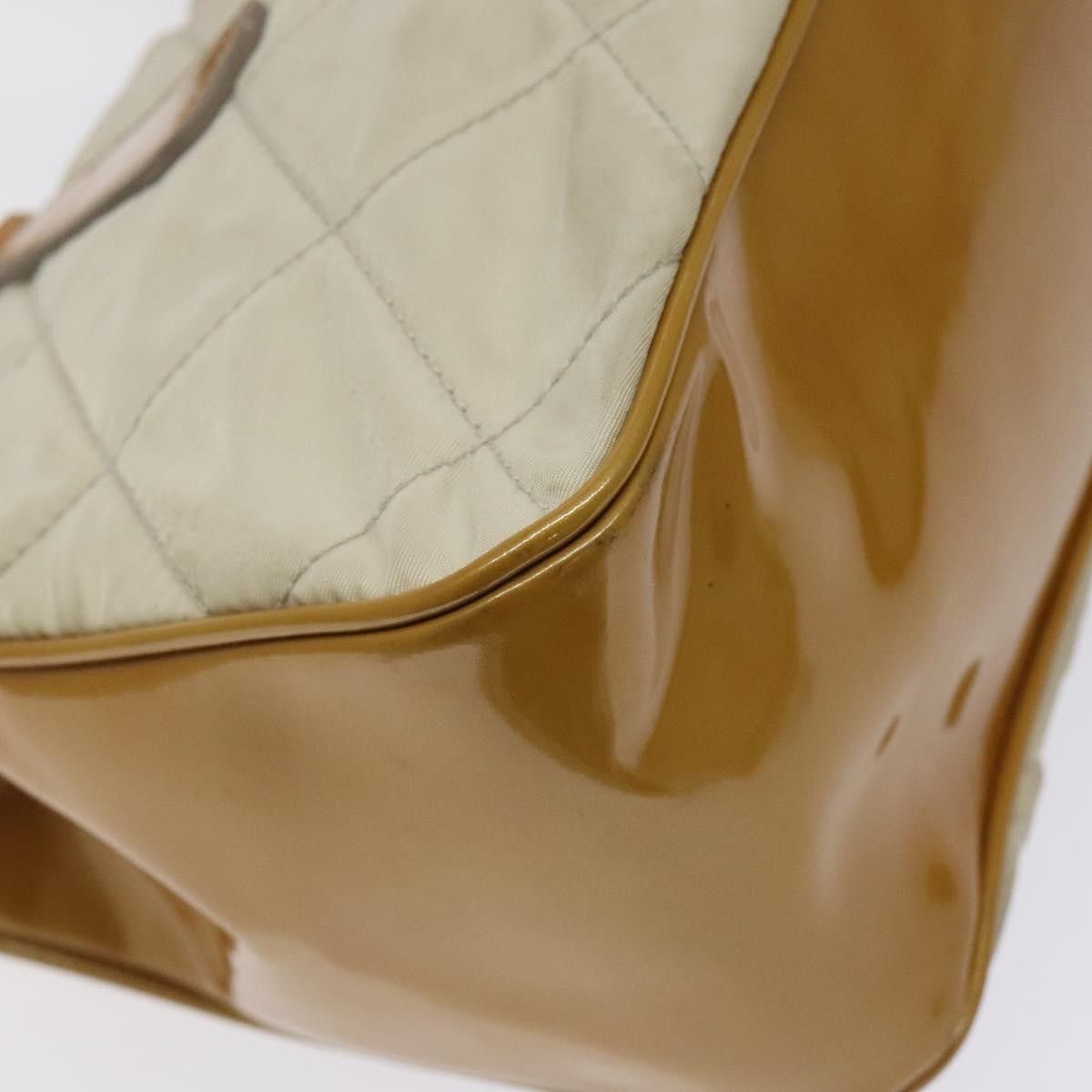 Prada Vintage Shoulder Bag Nylon and Patent Leather, BEIGE, NYLON, Shoulder bag