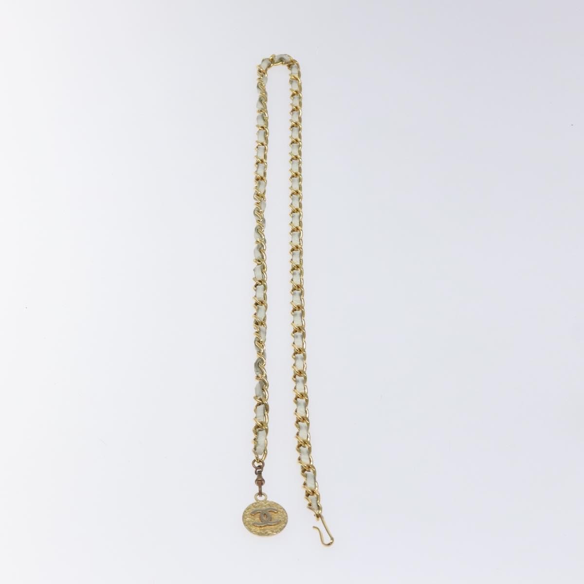 Chanel Vintage Logo Chain Belt Metal and Leather, WHITE, METAL, Belts