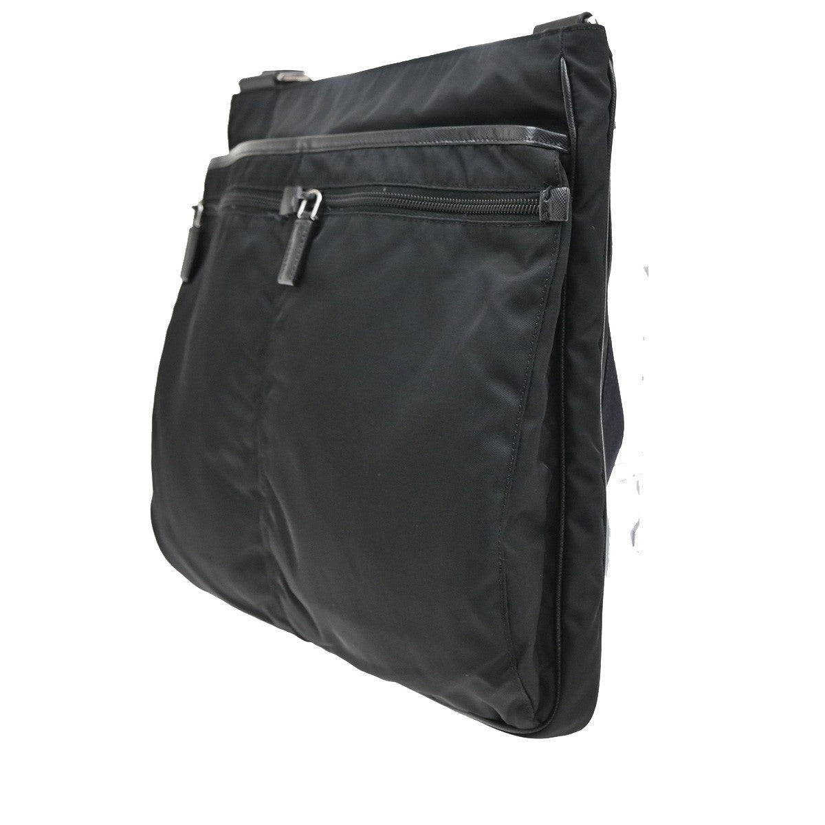 Prada Zip Top Messenger Bag Tessuto, BLACK, SYNTHETIC, Handbag